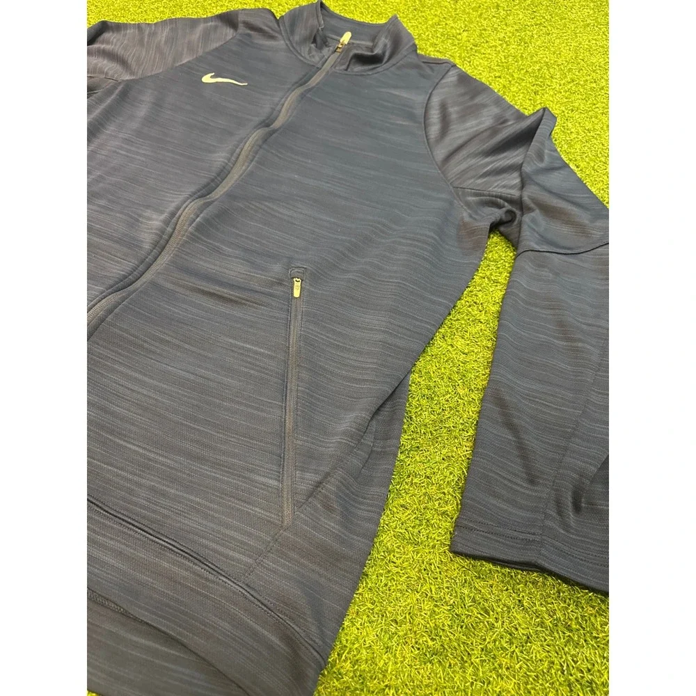 Nike Dri-FIT Mens XL Full Zip Training Jacket Navy Blue Heather Mock Neck Soccer